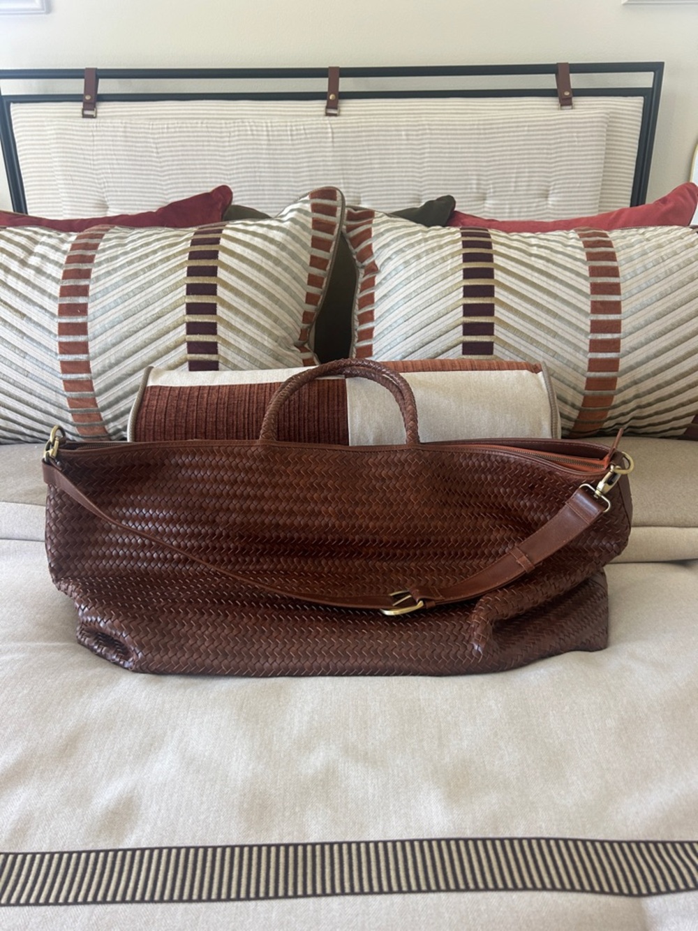 Bennie Le Traveler Brown Woven Leather Weekender Bag - sienna XL - Picture 2 of 8